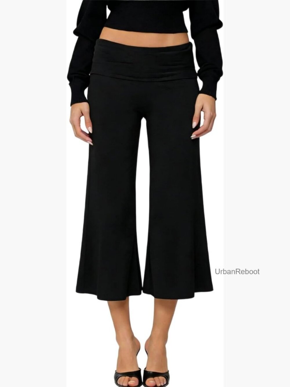 Fold Over Capri Pants Wide Leg Low Rise Yoga Gaucho Streetwear